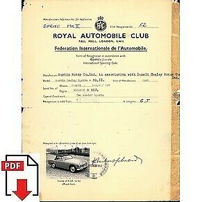 1962 Austin-Healey Sprite MK.II FIA homologation form PDF download (RAC)